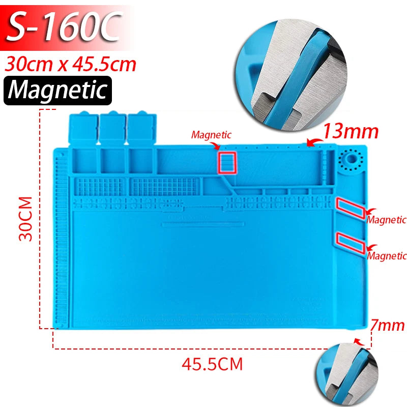 Soldering Station Mat Silicone Heat Resistant 932°F Anti-Static Magnetic Mat