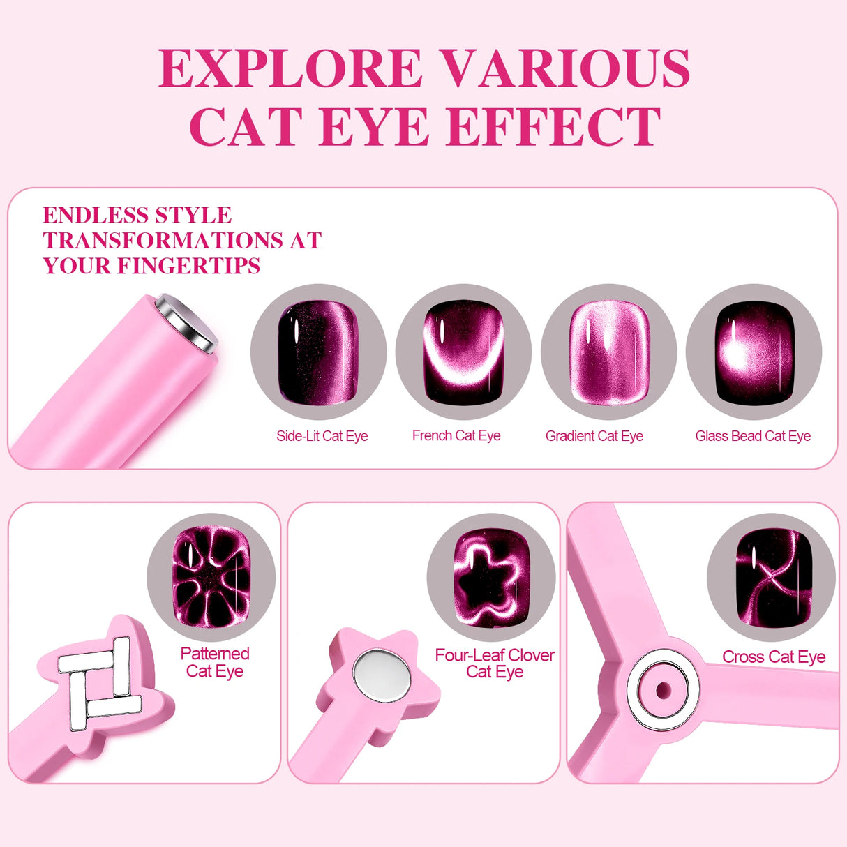 Cat Eye Nail Magnet Tool 4-in-1 for French Star Flower Nail Art Designs