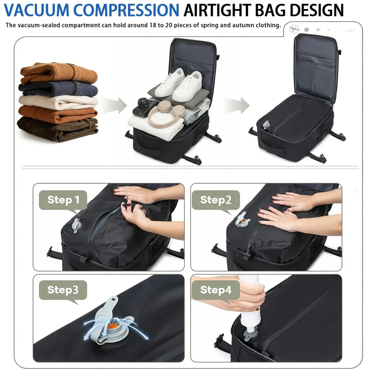 Lightweight Foldable Vacuum Compression Travel Backpack for Hiking, Camping