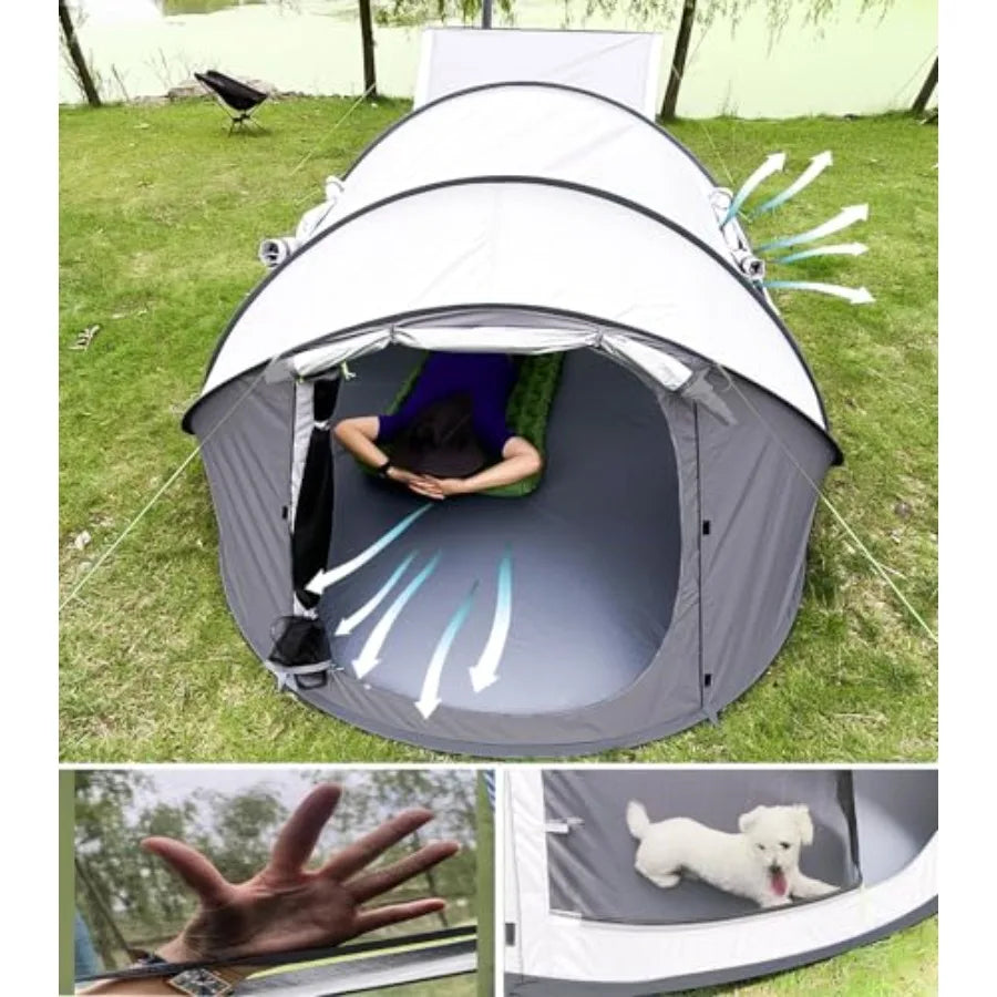 4 Person Pop Up Tent for Camping and Hiking, Waterproof Polyester, Gray/Black