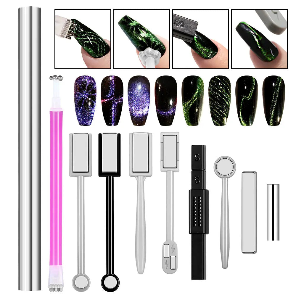 Nail Art Magnetic Stick Wand Pen Set for 3D Gel Painting - 4 Tools