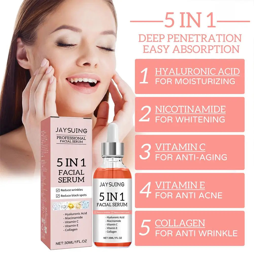 5-in-1 Facial Serum with Vitamin C and Hyaluronic Acid, 30ml