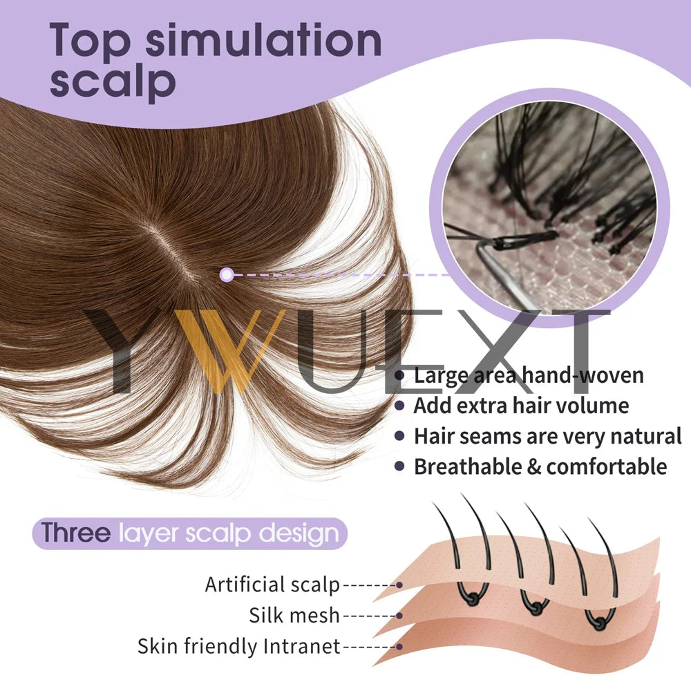 Brown Human Hair Topper Piece 5x9cm with Bangs for Women