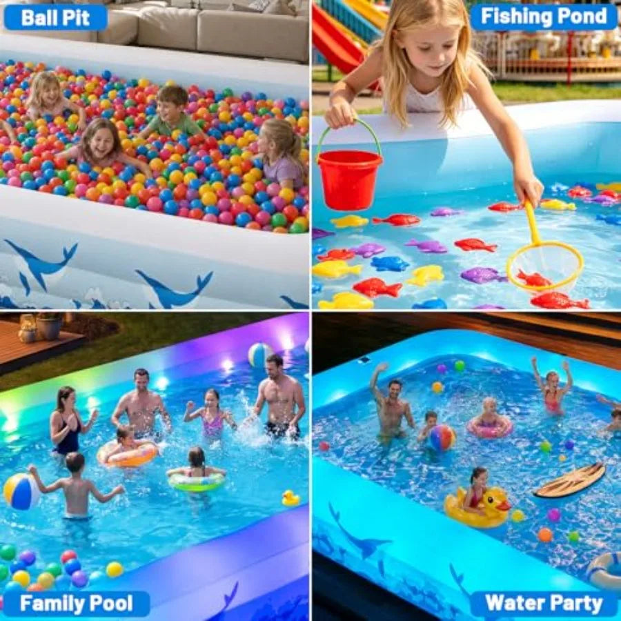 Inflatable Backyard Swimming Pool for Kids & Adults - 7-Color LED Light