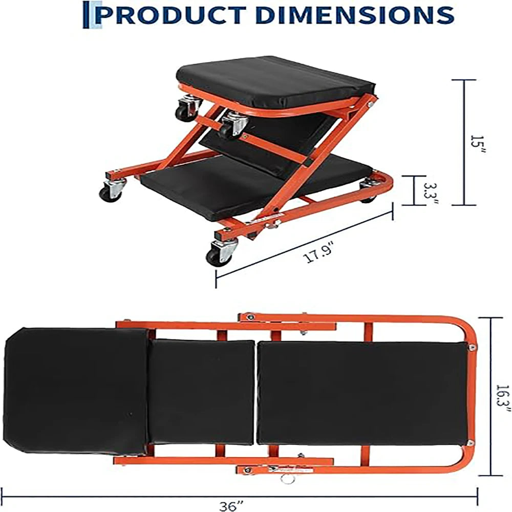 Foldable Garage Creeper Shop Seat, 300LBS Capacity, Automotive Repair Tool
