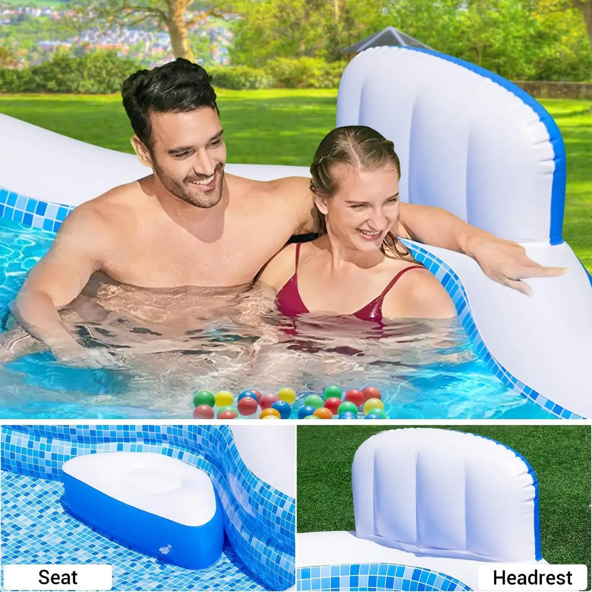 Oversized Inflatable Swimming Pool for Adults with Pump, 121 x 90 x 22 Inches