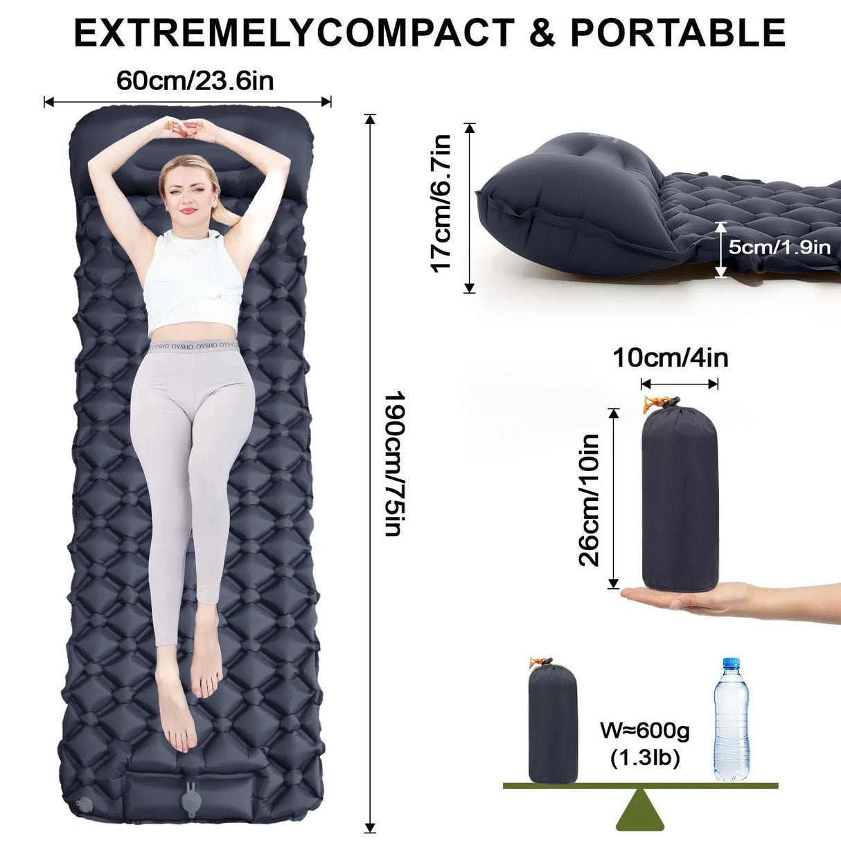 Inflatable Camping Mattress Pad with Pillows - Ultralight Air Mat