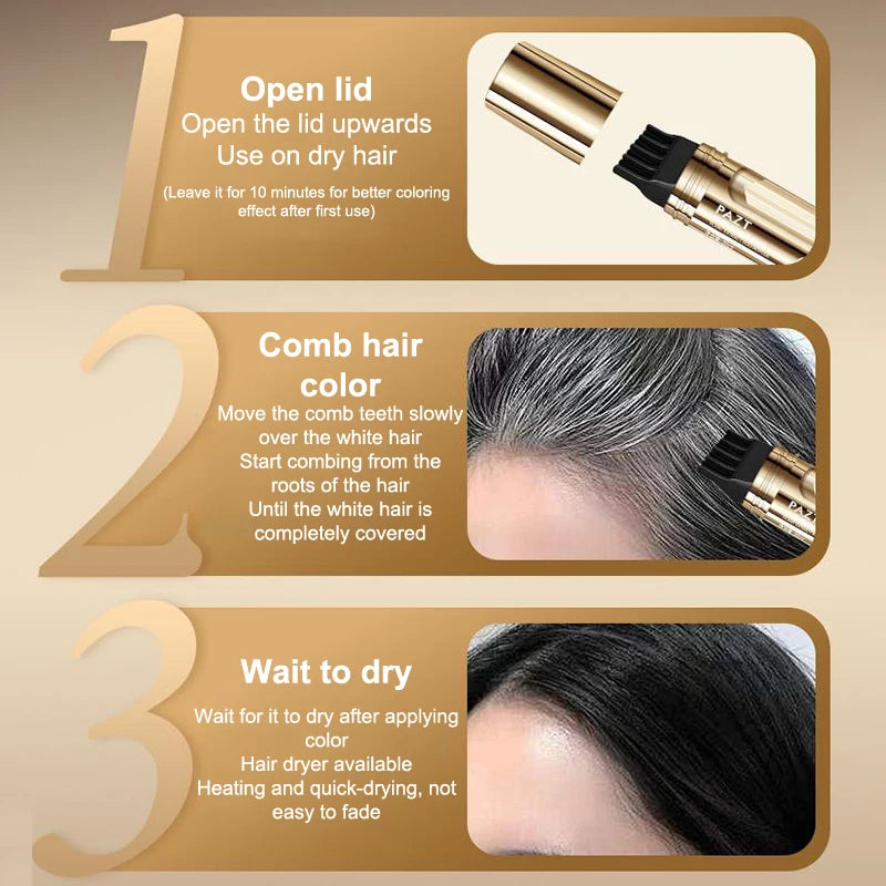 2-in-1 Plant Hair Dye Stick with Comb - Temporary Hair Color for White Hairs