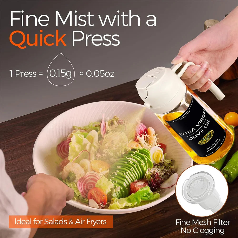 Oil Sprayer 2-in-1 Olive Oil Dispenser 16oz Glass Kitchen Mister