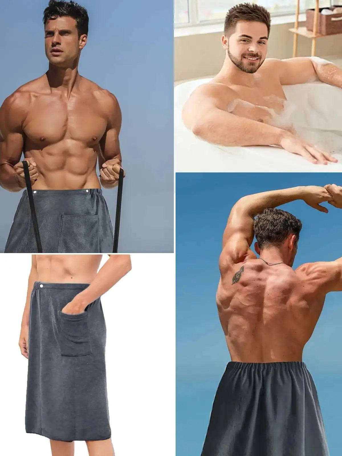 Men's Sauna Kilt Adjustable 70x140cm Quick-Dry Towel for Spa Gym