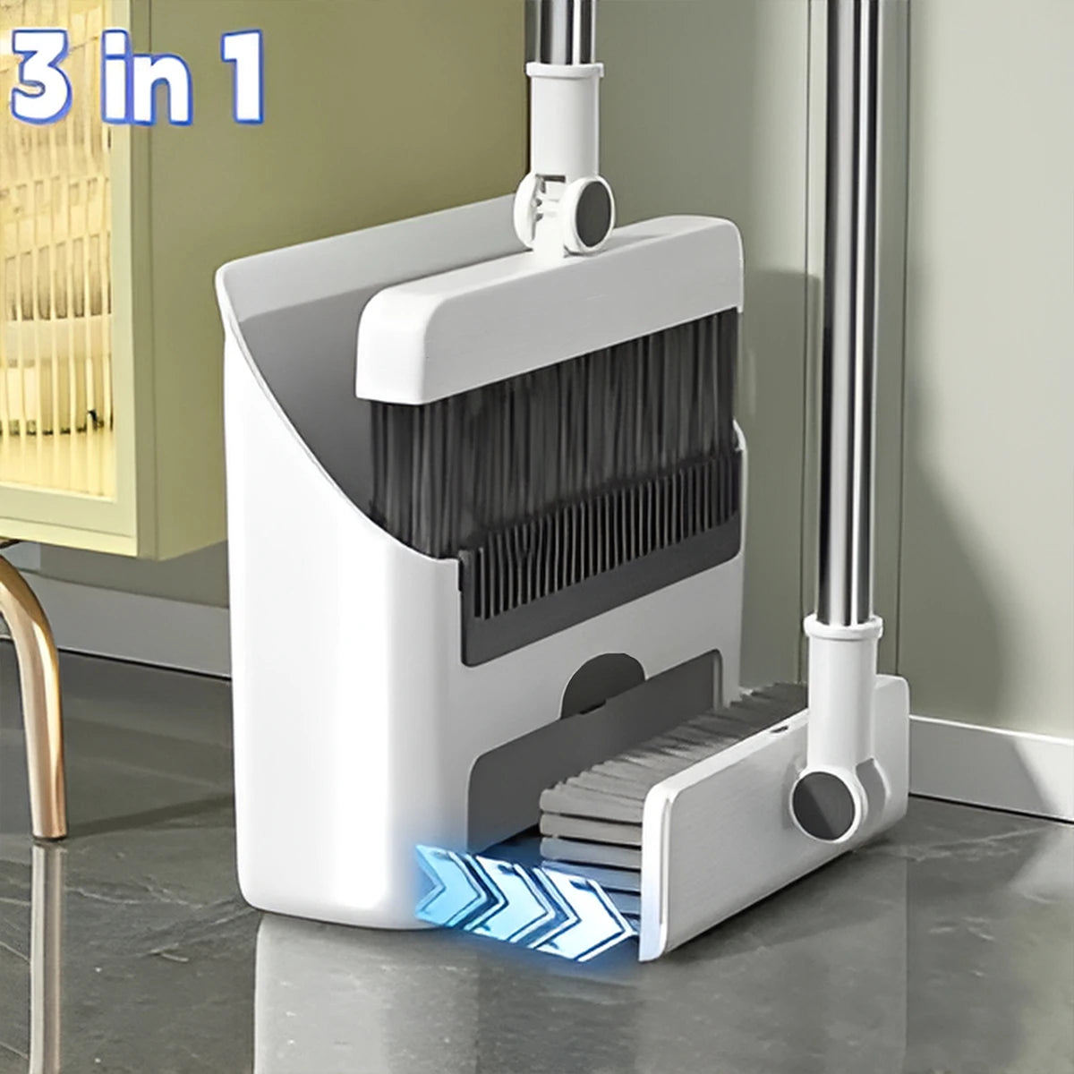 3-in-1 Long-Handled Broom and Dustpan Set for Home Office School Dorm