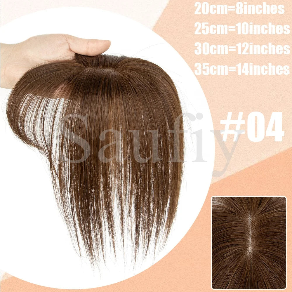 Gray Hair Toppers with Bangs for Women, Clip-in Human Hair, 5x9cm