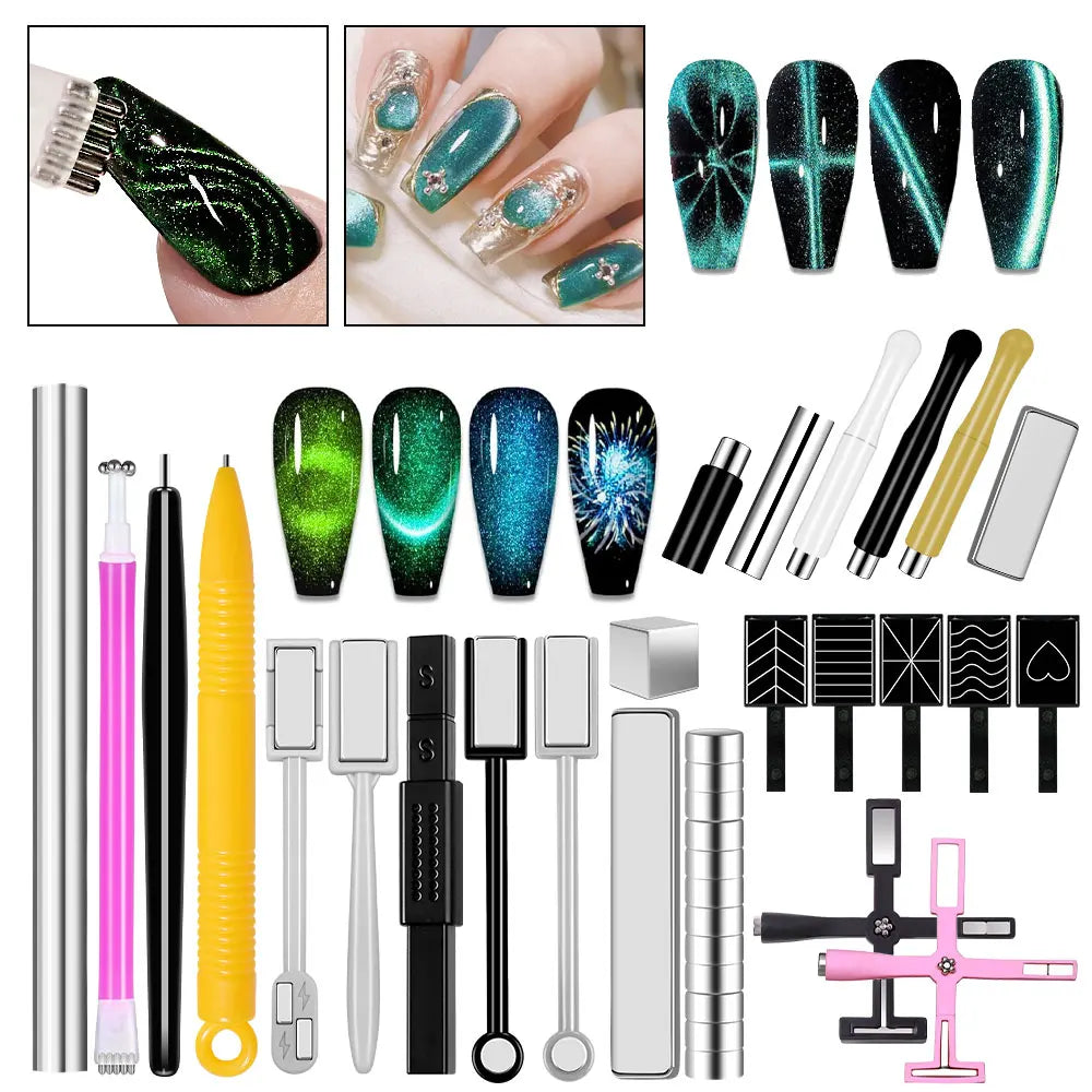 Nail Art Magnetic Stick Wand Pen Set for 3D Gel Painting - 4 Tools