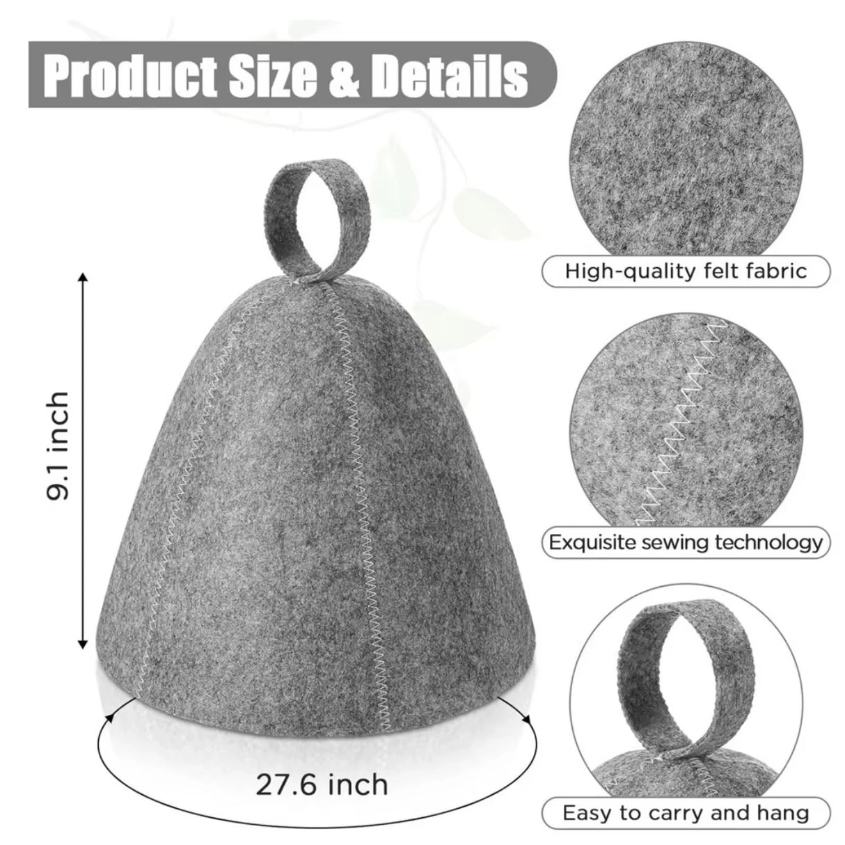 Thick Wool Sauna Hat for Hair Drying | Shower Cap | Bathroom Accessory