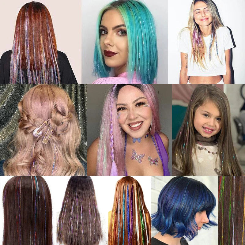 Rainbow Hair Tinsel Kit - Colorful Glitter Extensions for Braiding - 66 Strands