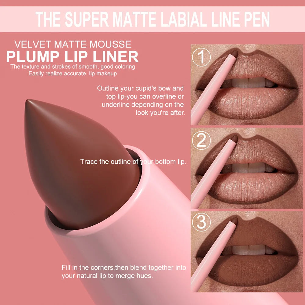 Matte Lip Liner Pencil Set 12 Colors Waterproof Highly Pigmented Makeup