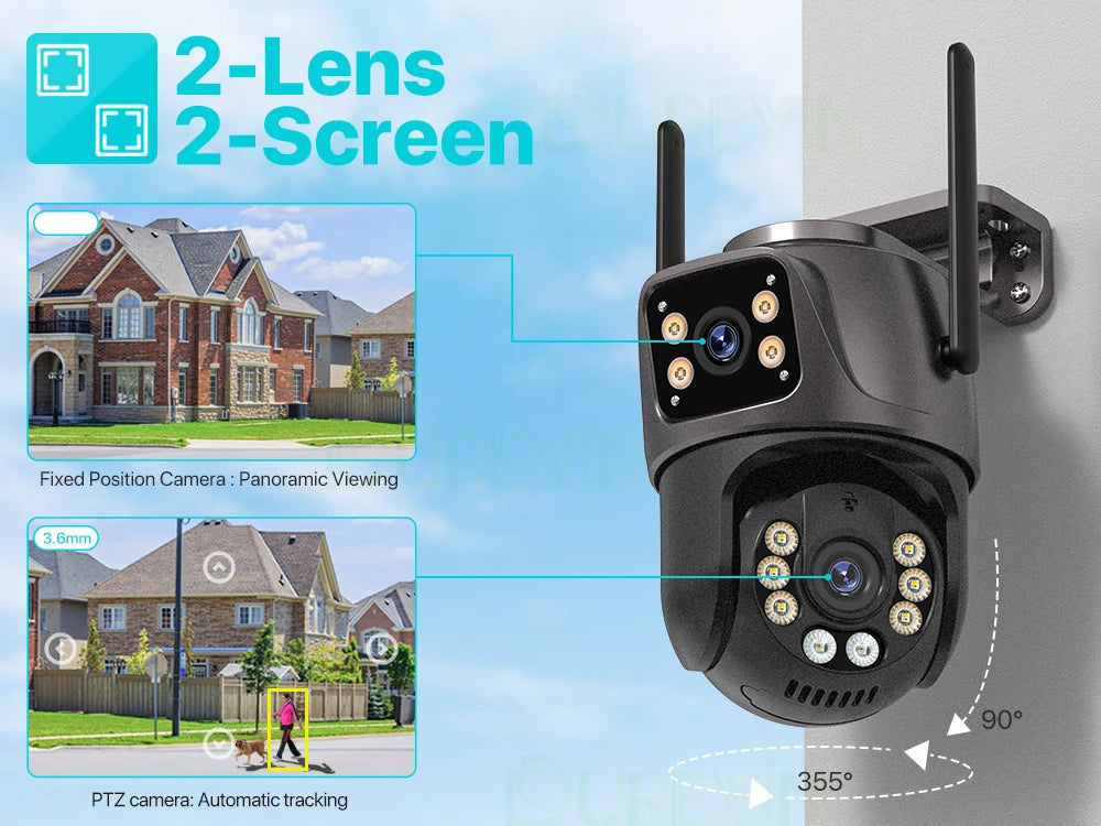 4K HD Wifi PTZ Camera 8MP Dual Lens Outdoor AI Auto Tracking Surveillance