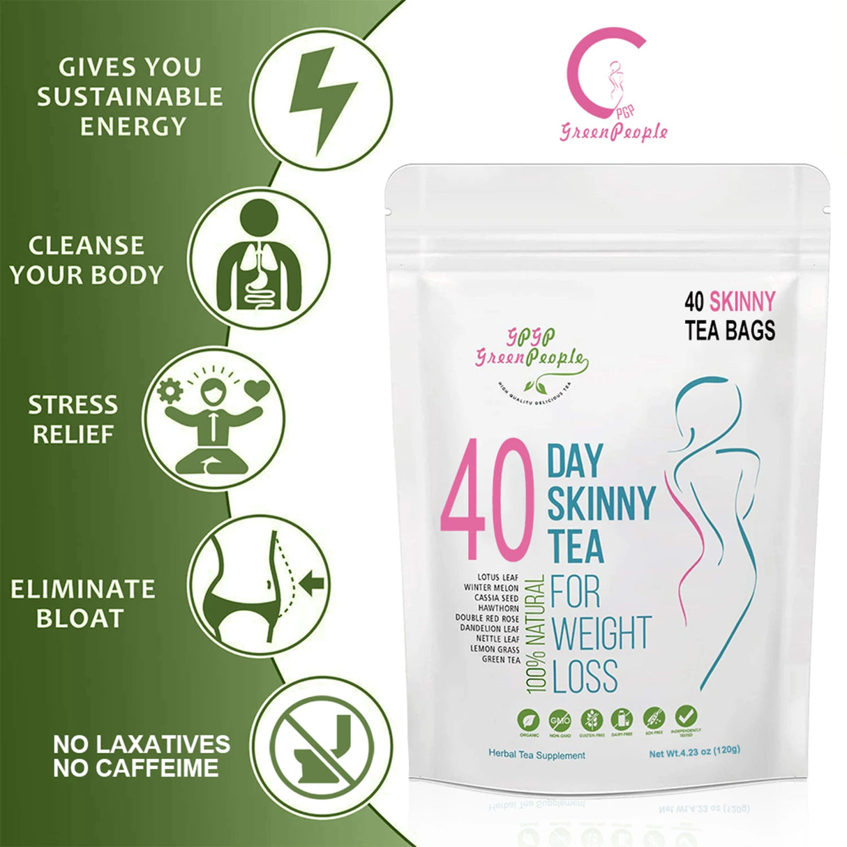 Herbal Detox Weight Loss Supplement - 40 Days, Non-GMO, Caffeine-Free