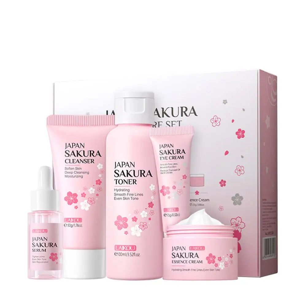 Sakura Skin Care Set with Cleanser, Serum, Eye Cream, Facial Cream - Travel Kit