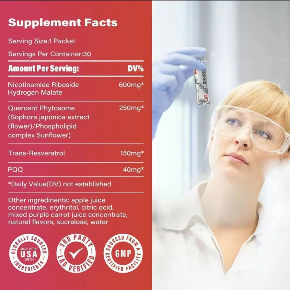 NAD 1000mg Liquid Supplement Packets with Nicotinamide Riboside & Resveratrol