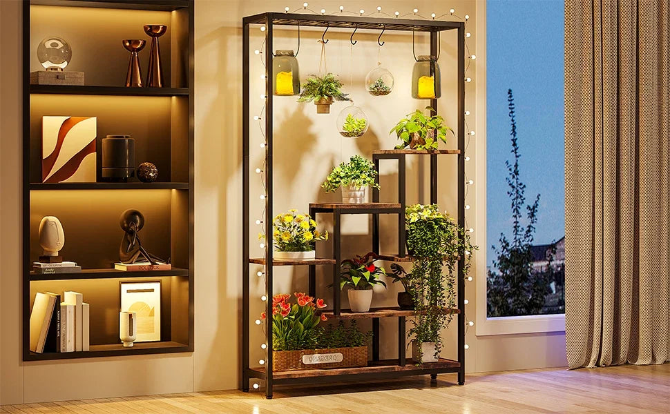 Tribesigns 5-Tier Tall Indoor Plant Stand with 10 Hanging Hooks, 70.9 Inches