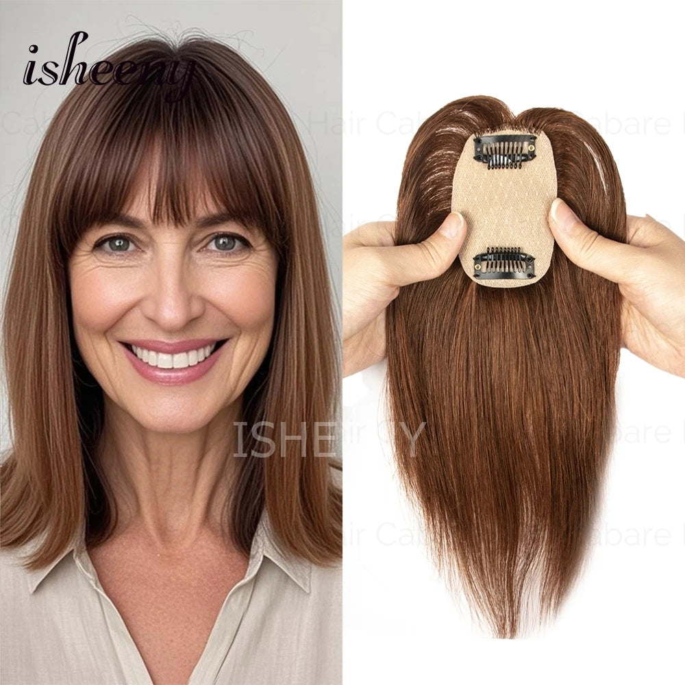 Human Hair Topper Hair Pieces 8-14 Inch Straight with Thinning Bangs