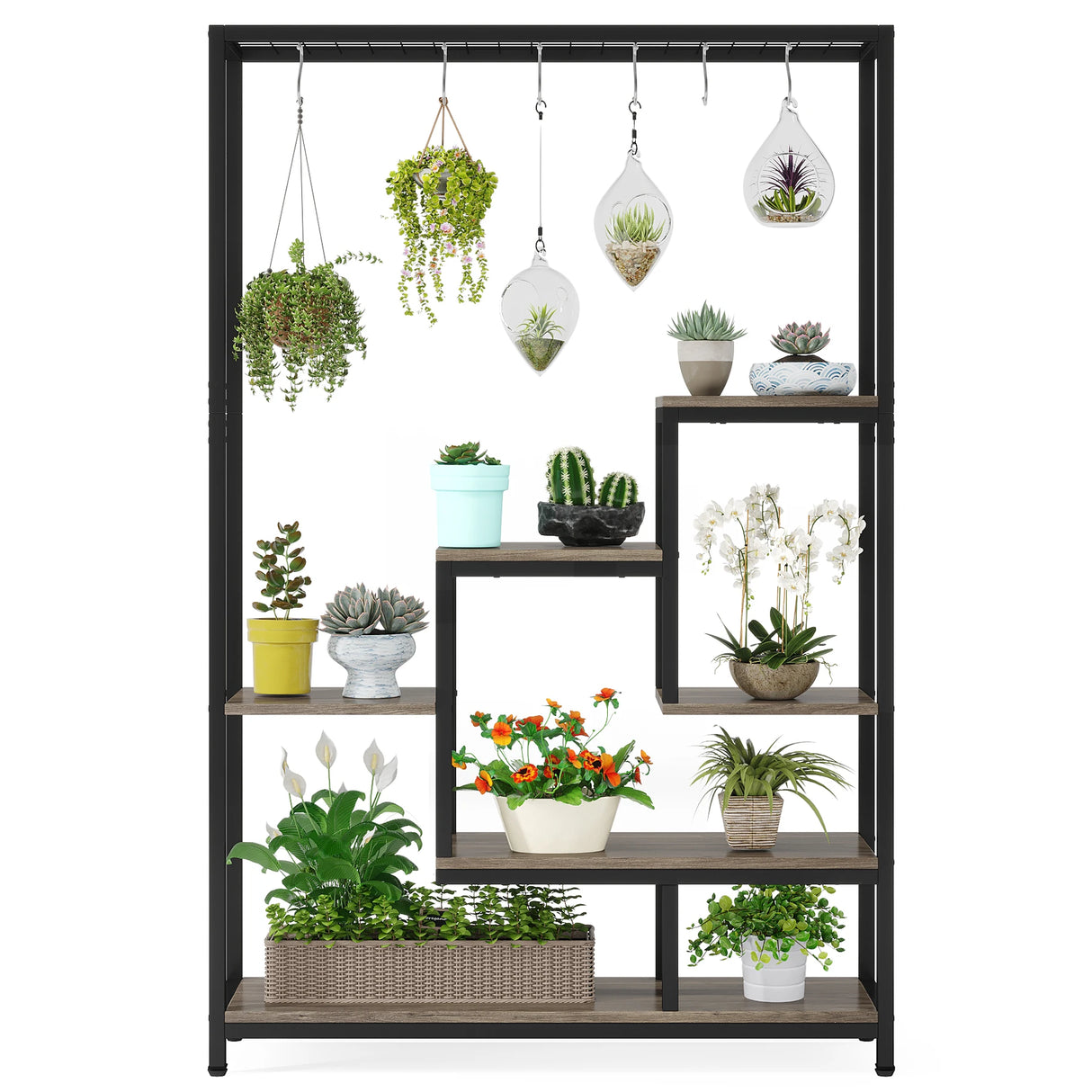 Tribesigns 5-Tier Tall Indoor Plant Stand with 10 Hanging Hooks, 70.9 Inches