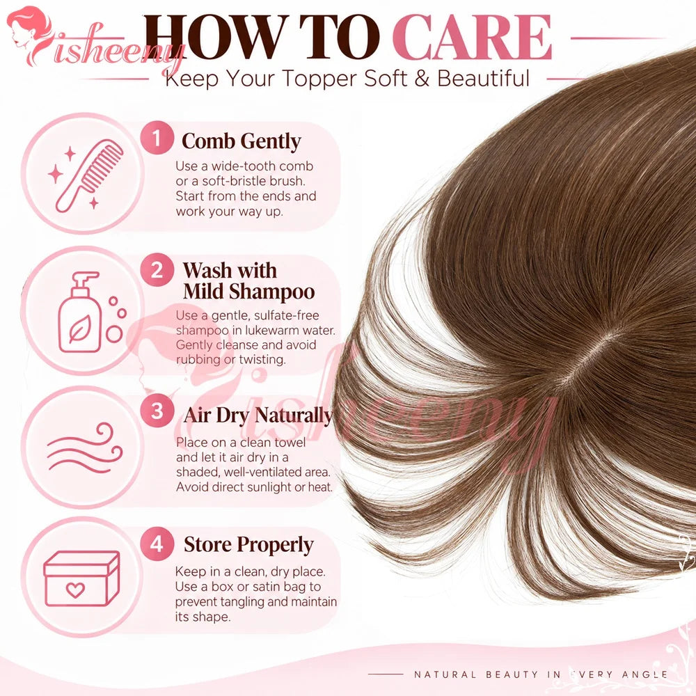 Human Hair Topper with Bangs, 10 Inch Clip-In Hairpiece, 5x9cm Base