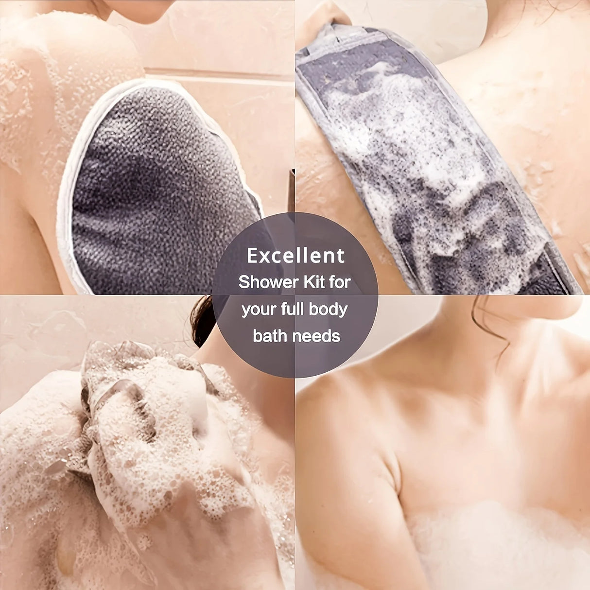 Exfoliating Bath Set 3pcs - Loofah Sponge, Bath Glove & Washcloth Towel