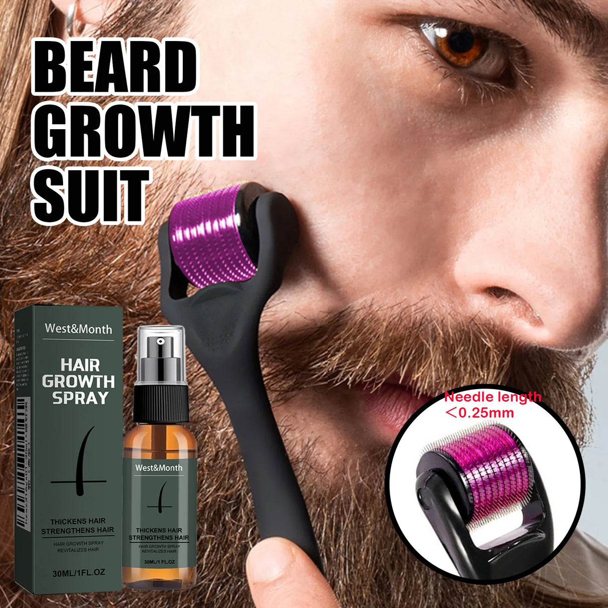 Men's Beard Spray Kit with Micro Roller 0.25mm Moisturizing Essence