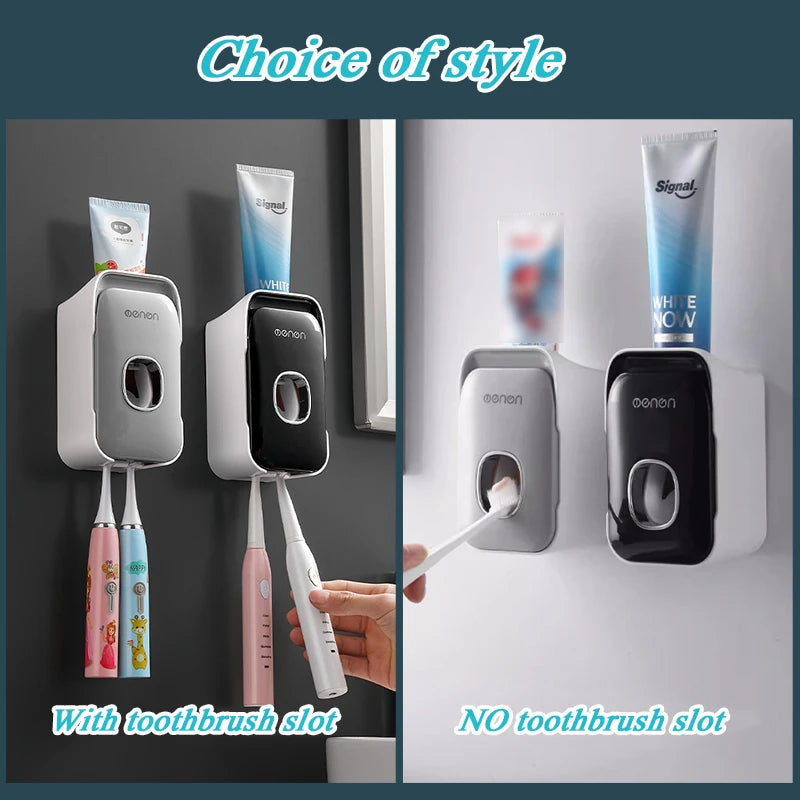 Automatic Toothpaste Dispenser Wall-Mounted Squeezer Toothbrush Holder Rack