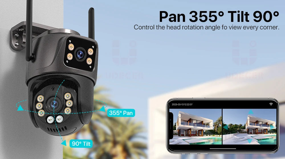 4K HD Wifi PTZ Camera 8MP Dual Lens Outdoor AI Auto Tracking Surveillance