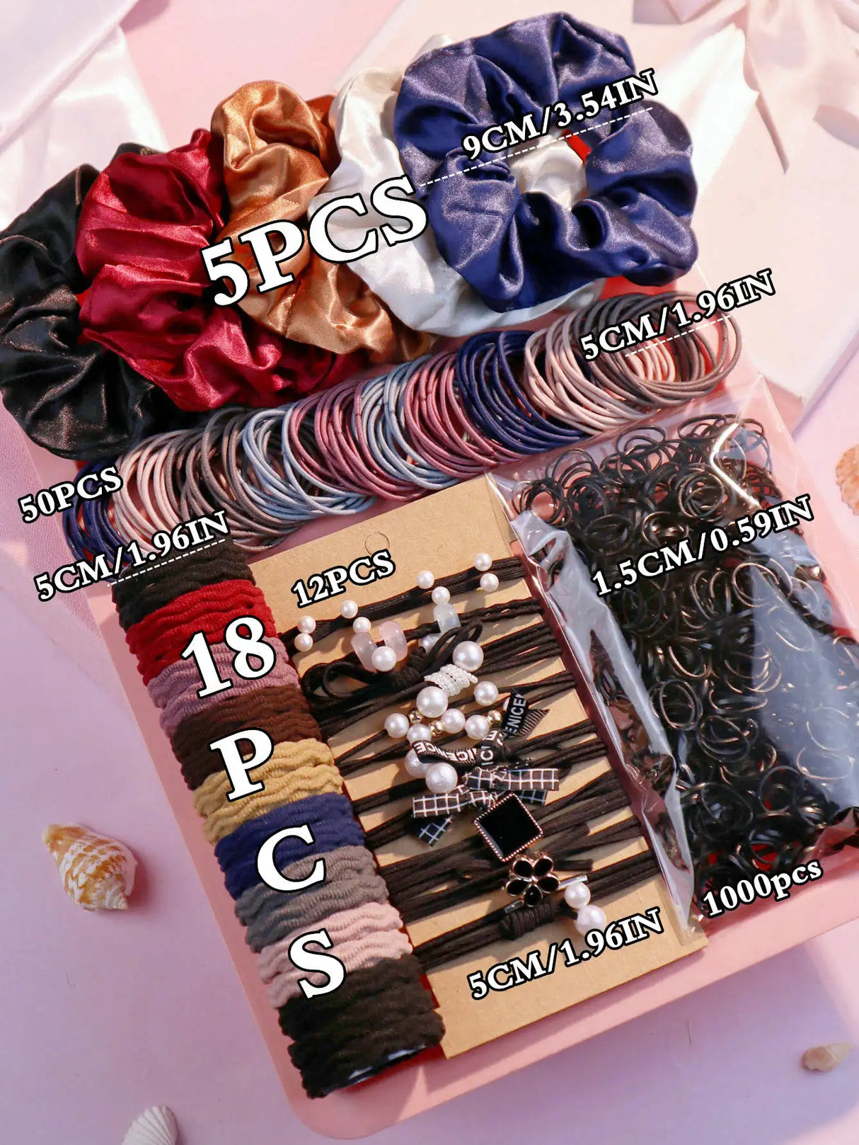 1085PCS Dark Hair Accessories Set - Seamless Ponytail Holders & Scrunchies