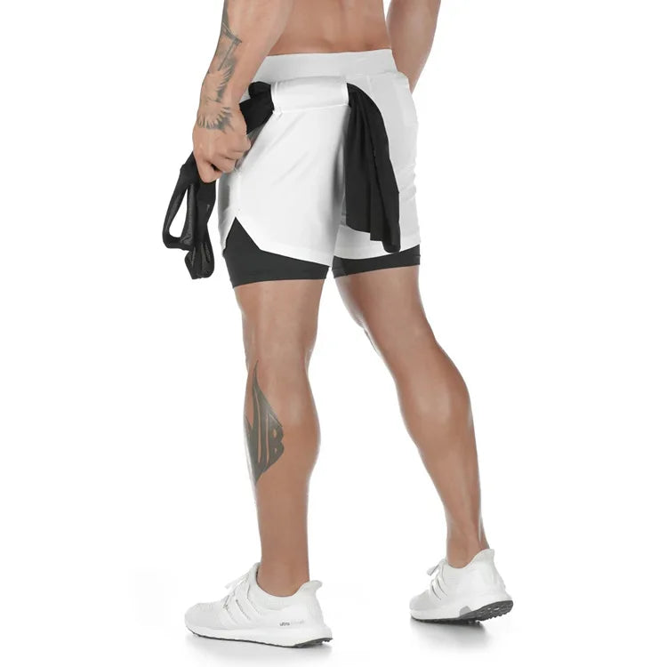 Camo Running Shorts Men 2-in-1 Quick Dry Gym Fitness Summer Workout