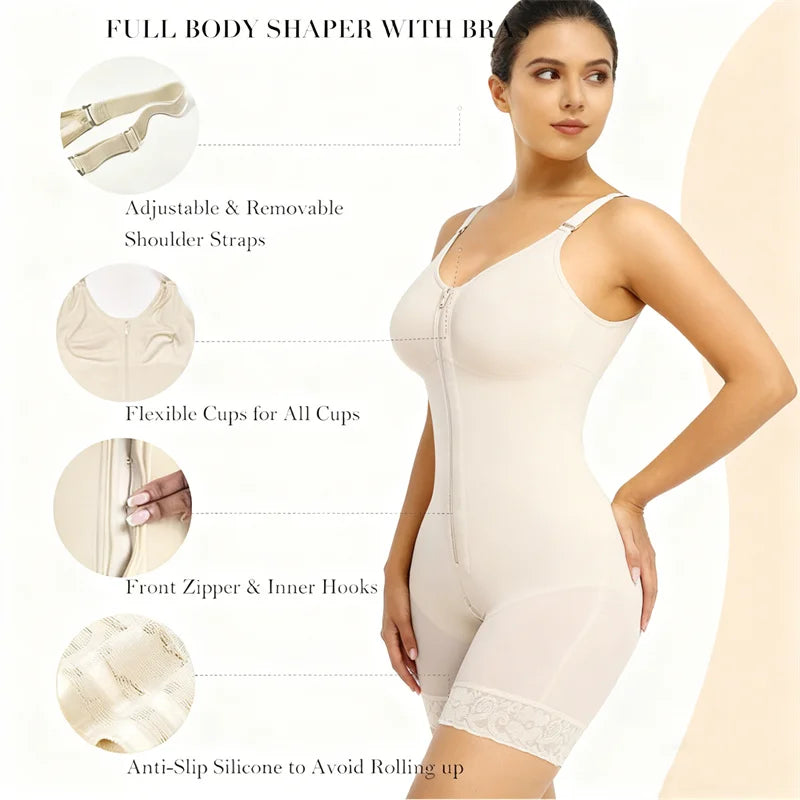 Colombian Full Body Shaper Girdle with Detachable Straps for Tummy Control
