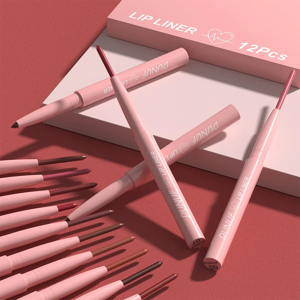 Matte Lip Liner Pencil Set 12 Colors Waterproof Highly Pigmented Makeup