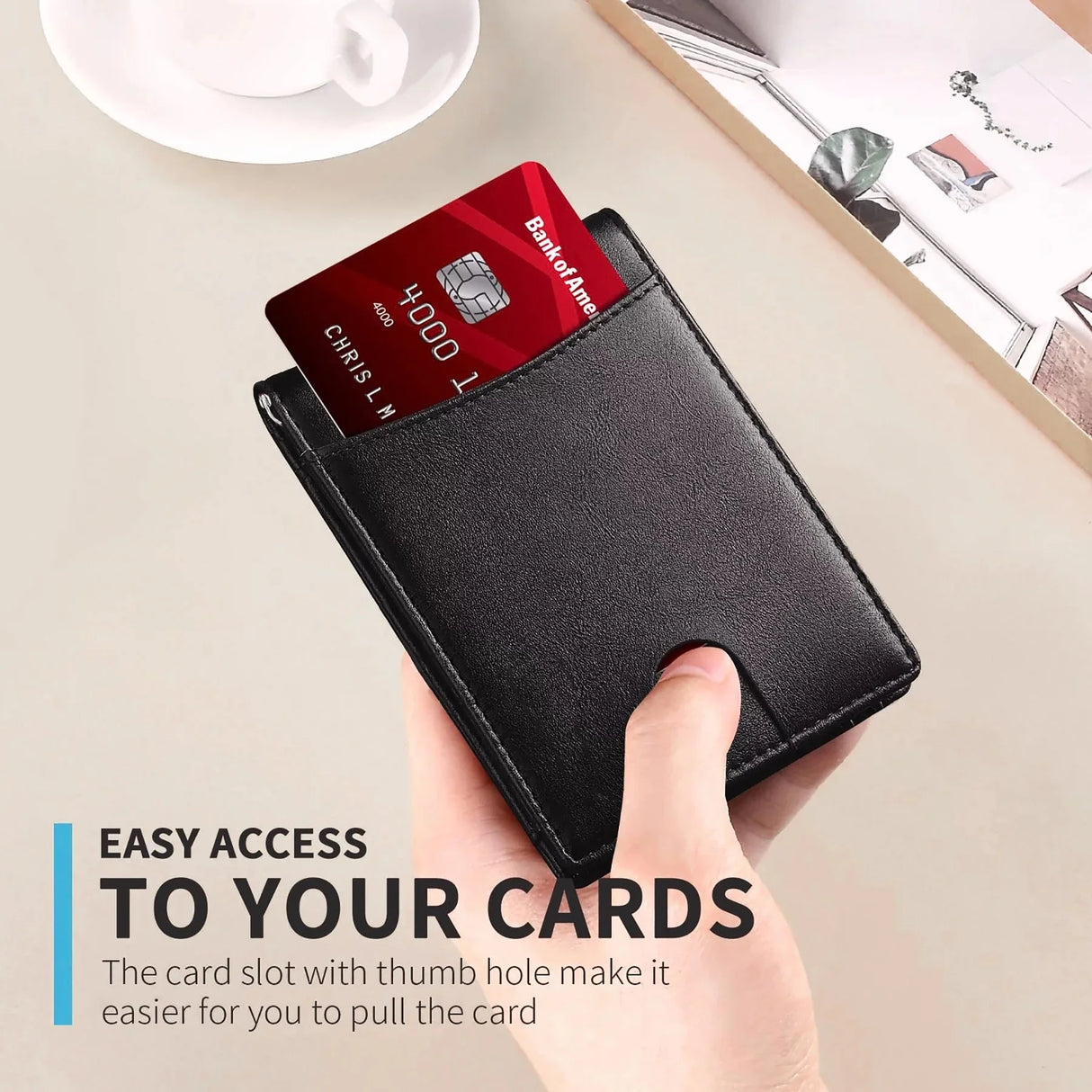 Slim Wallet for Men - RFID Blocking Leather Bifold Front Pocket Wallet