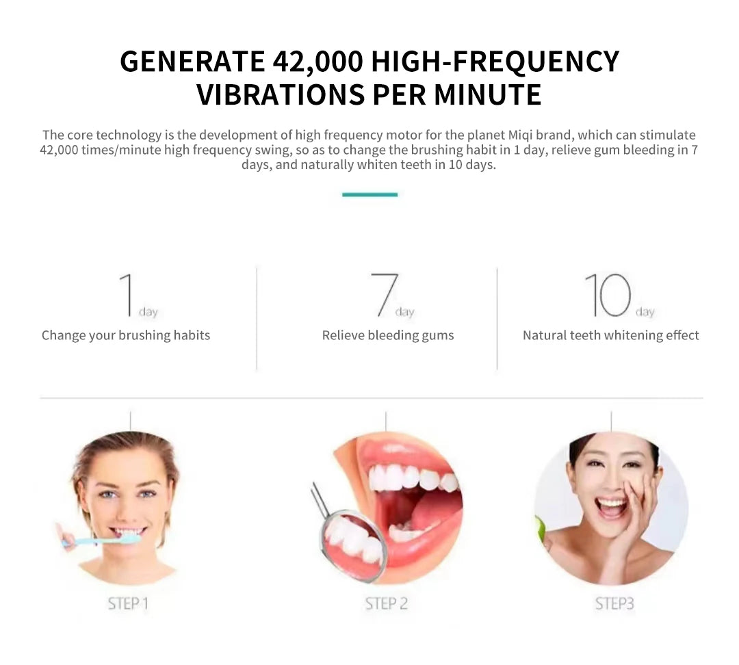 Sonic Electric Toothbrush IPX7 Waterproof USB Rechargeable 6 Modes