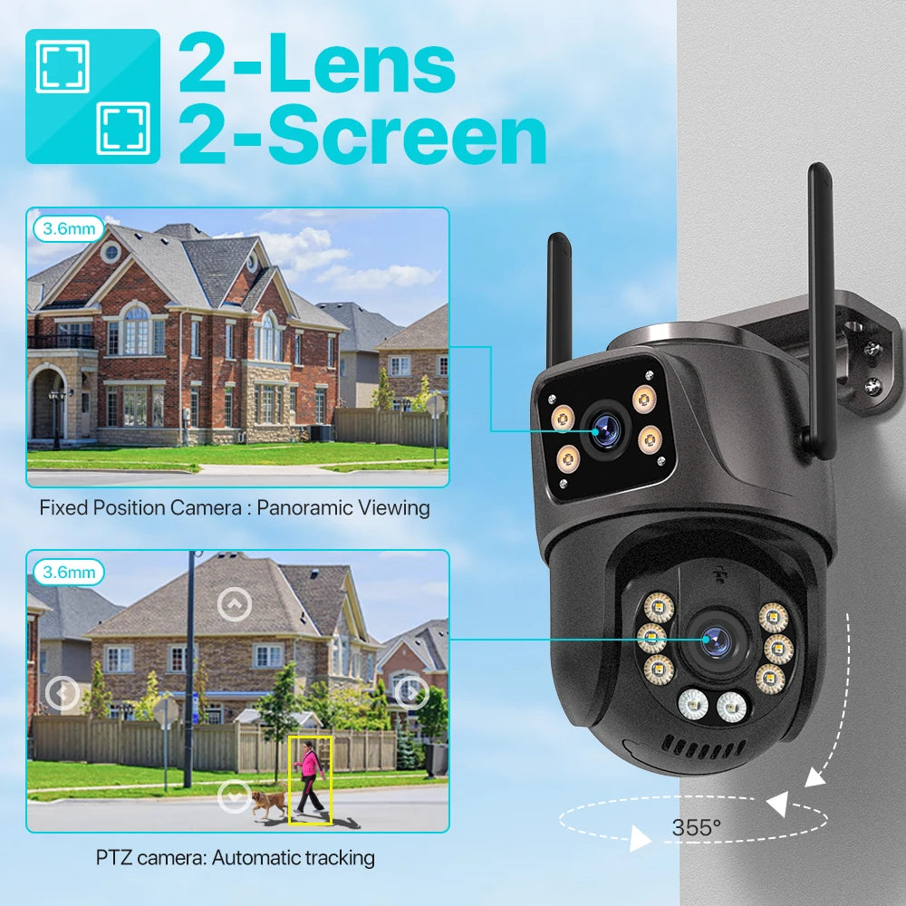 4K HD Wifi PTZ Camera 8MP Dual Lens Outdoor AI Auto Tracking Surveillance