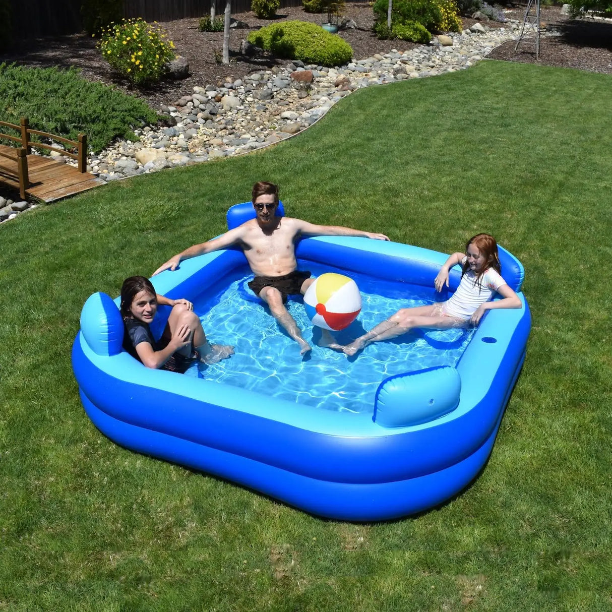 Inflatable Pool with Seats and Headrests, 8ft x 8ft, Electric Pump Included