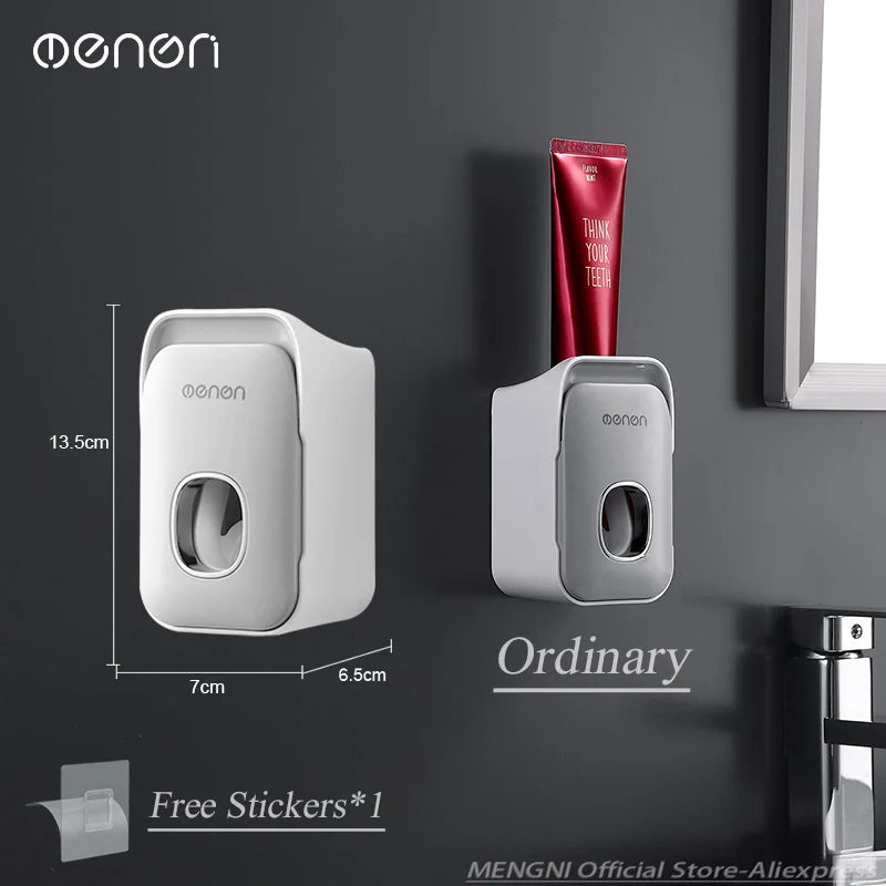 Automatic Toothpaste Dispenser Wall-Mounted Squeezer Toothbrush Holder Rack