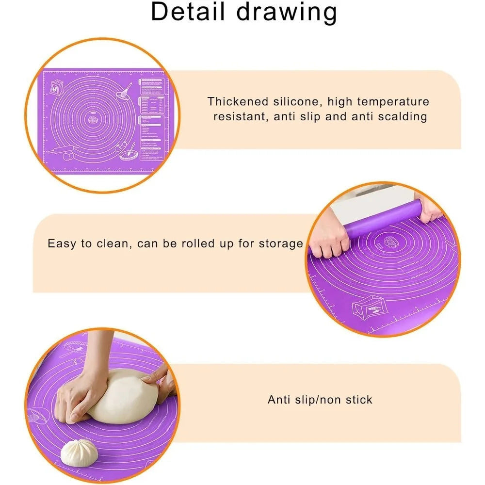 Food Grade Plastic Rolling Mat with Measuring Tool - Non-Slip Baking Mat