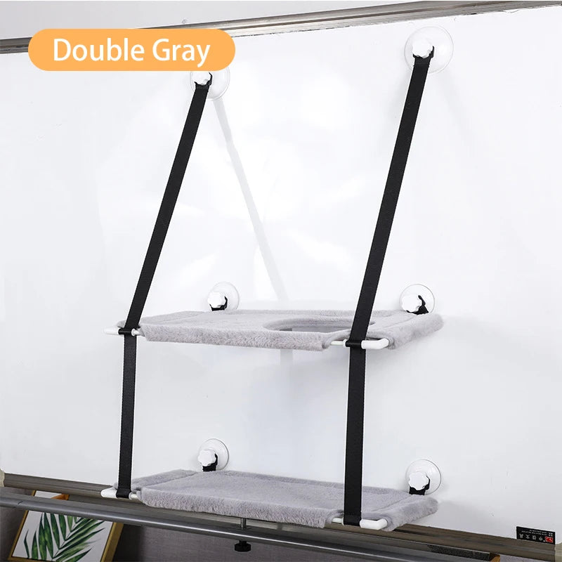Double-layer Velvet Cat Suspension Bed with Suction Cups - 20kg Capacity