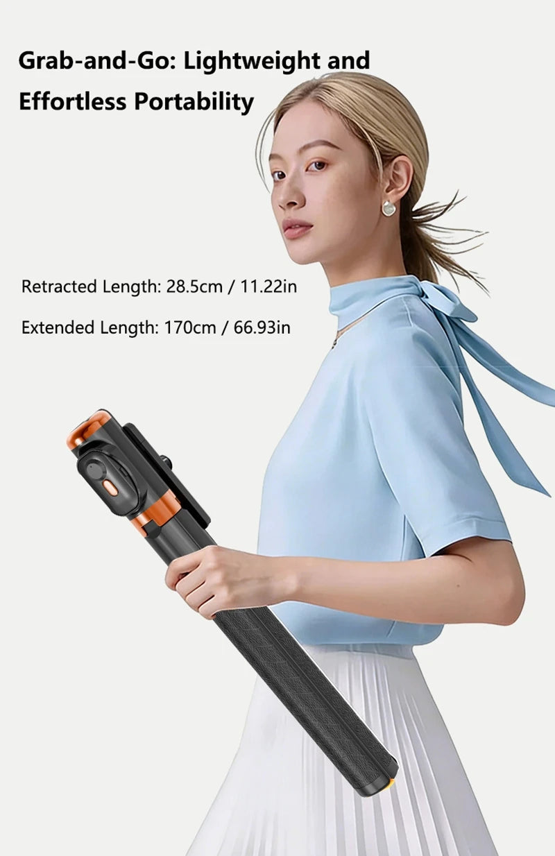 Selfie Stick Tripod 1.7m with Dual Fill Lights & Bluetooth Remote