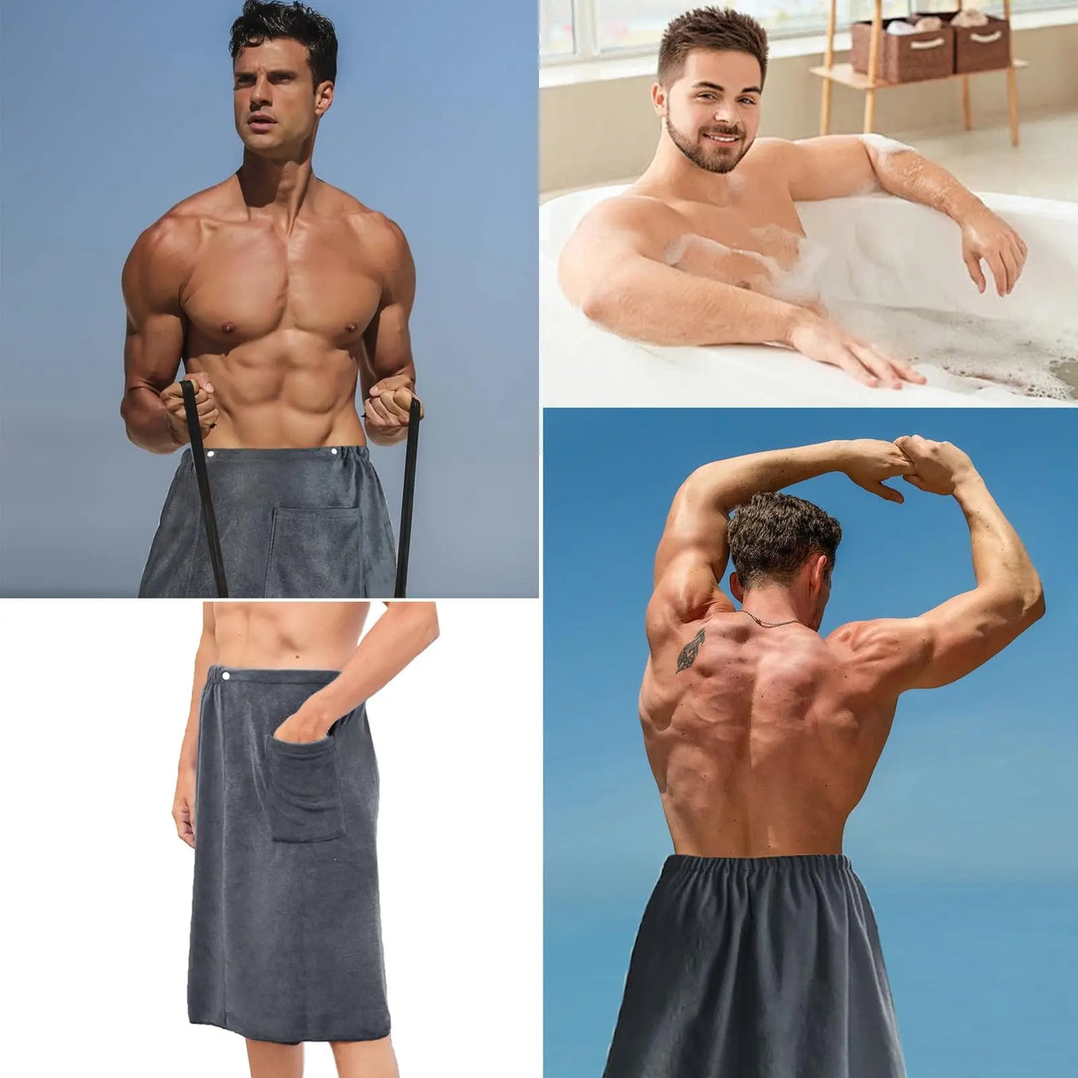 Men's Sauna Kilt Adjustable 70x140cm Quick-Dry Towel for Spa Gym