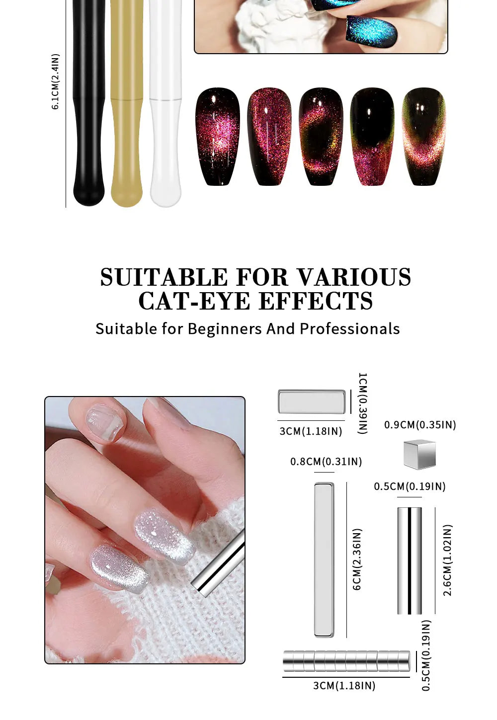 Nail Art Magnetic Stick Wand Pen Set for 3D Gel Painting - 4 Tools