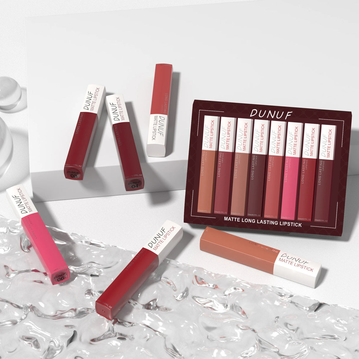 8pc Lip Gloss Set Matte Waterproof Highly Pigmented Nude Red Makeup