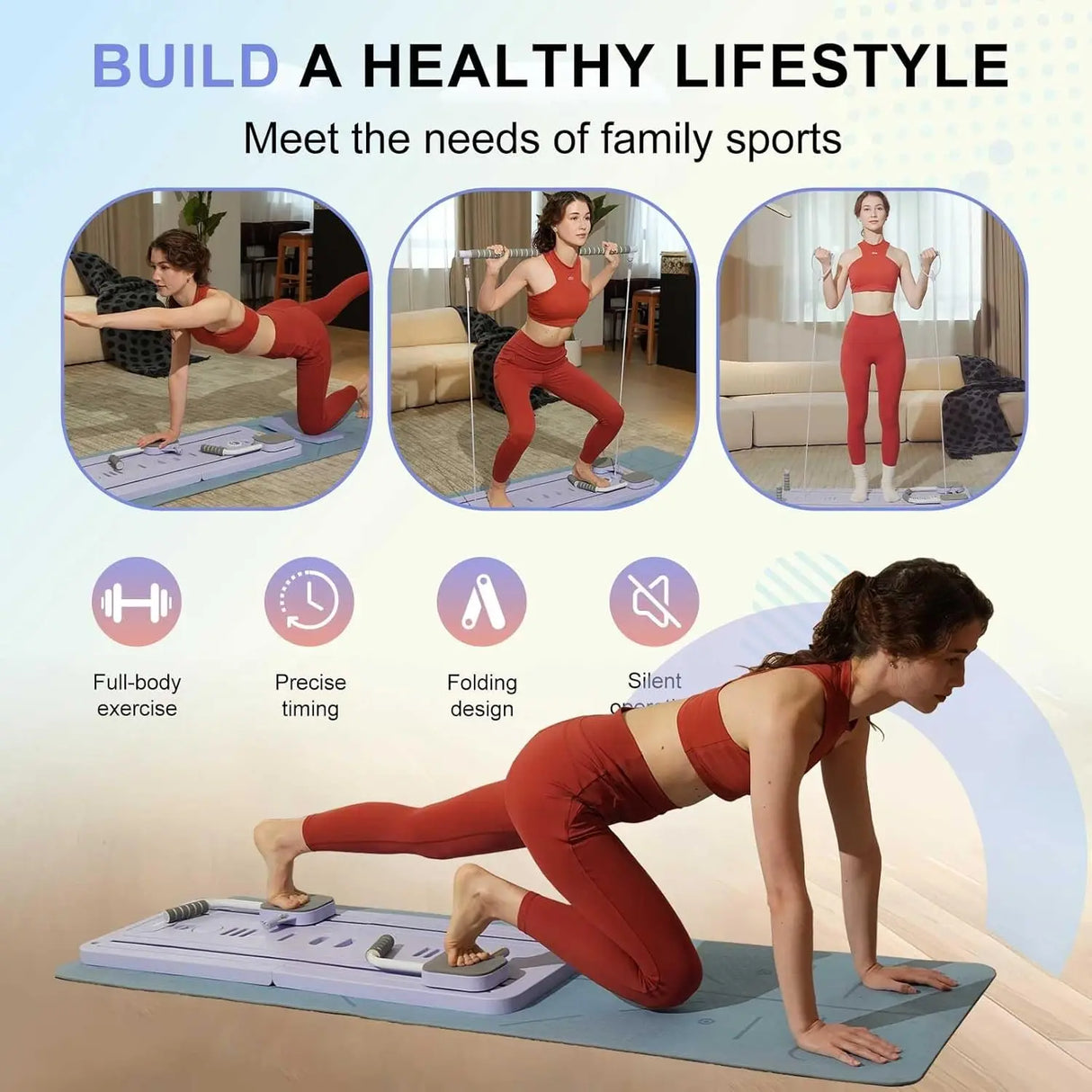 Multi-Functional Pilates Board with Resistance Bands for Home Fitness