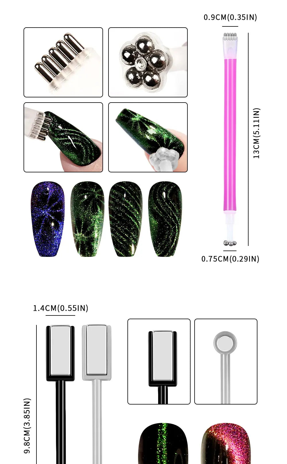 Nail Art Magnetic Stick Wand Pen Set for 3D Gel Painting - 4 Tools