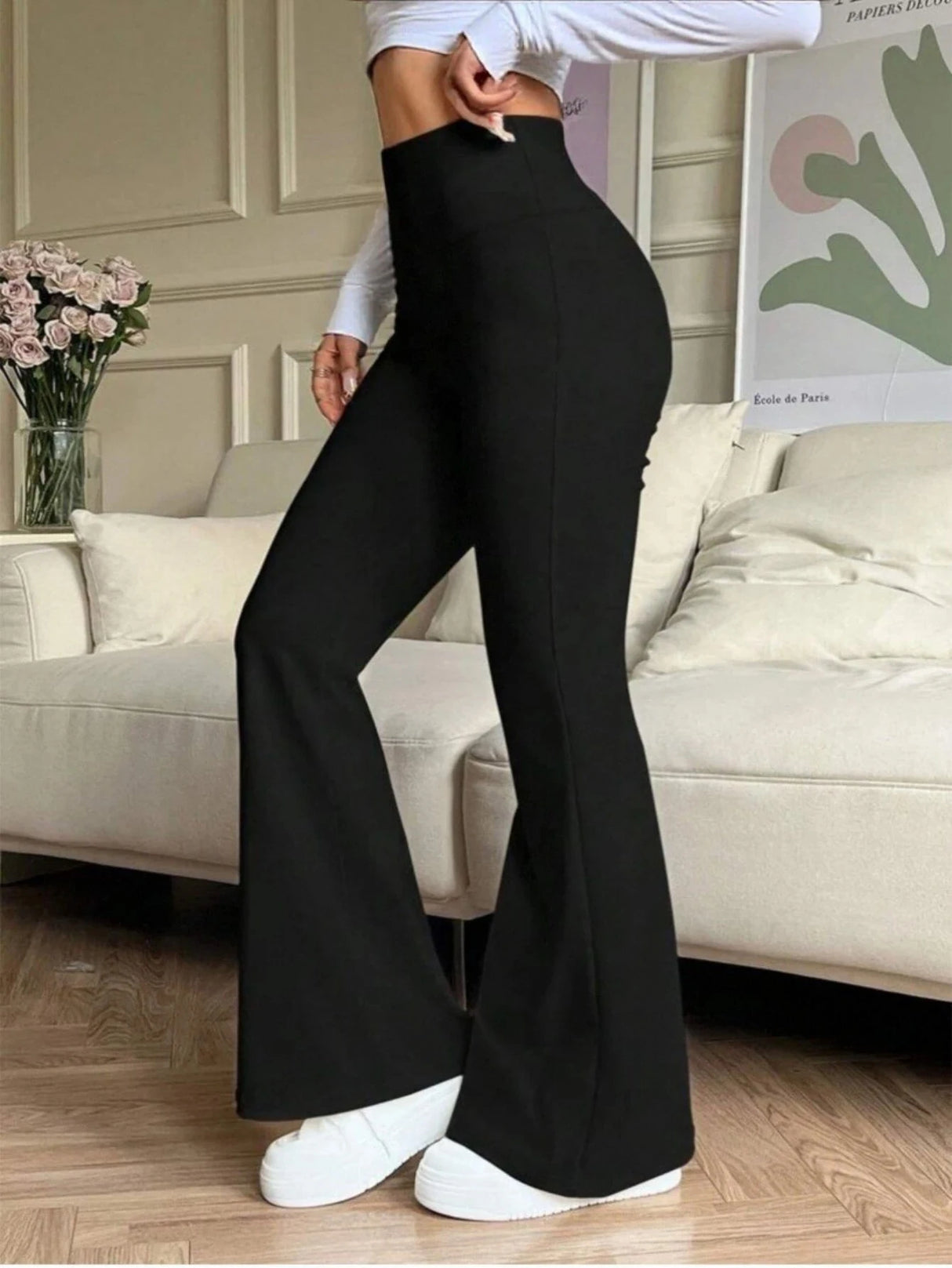 Women's Black High Waisted Flared Pants Stretchy Slimming Trousers 2026